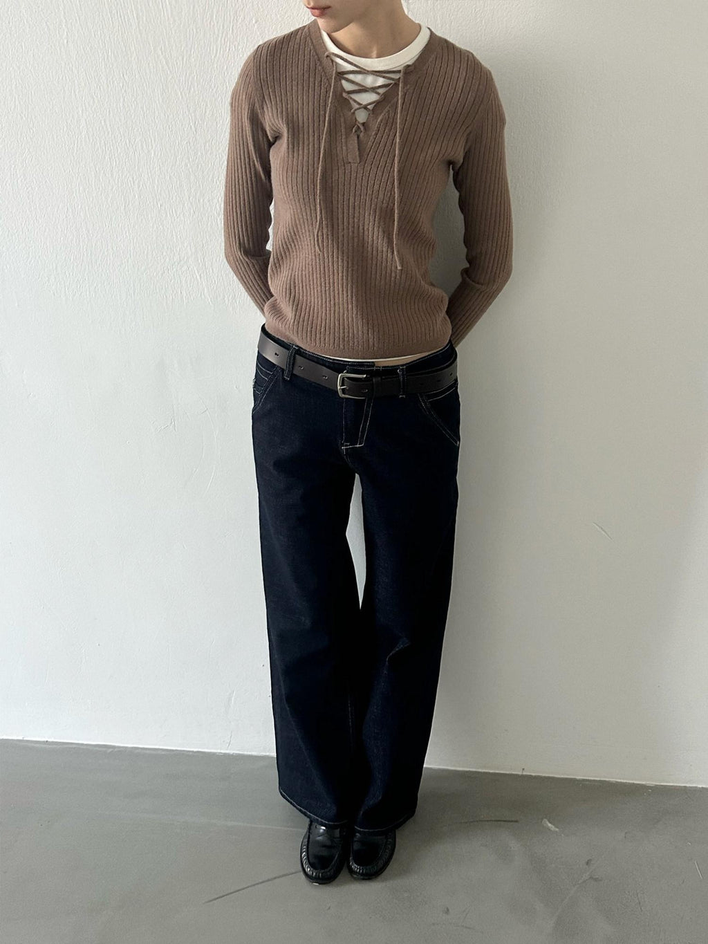 Country Moment Soft Tie V-neck Slim Knit Casual Breathable Daily Wear Women Acrylic Sweaters