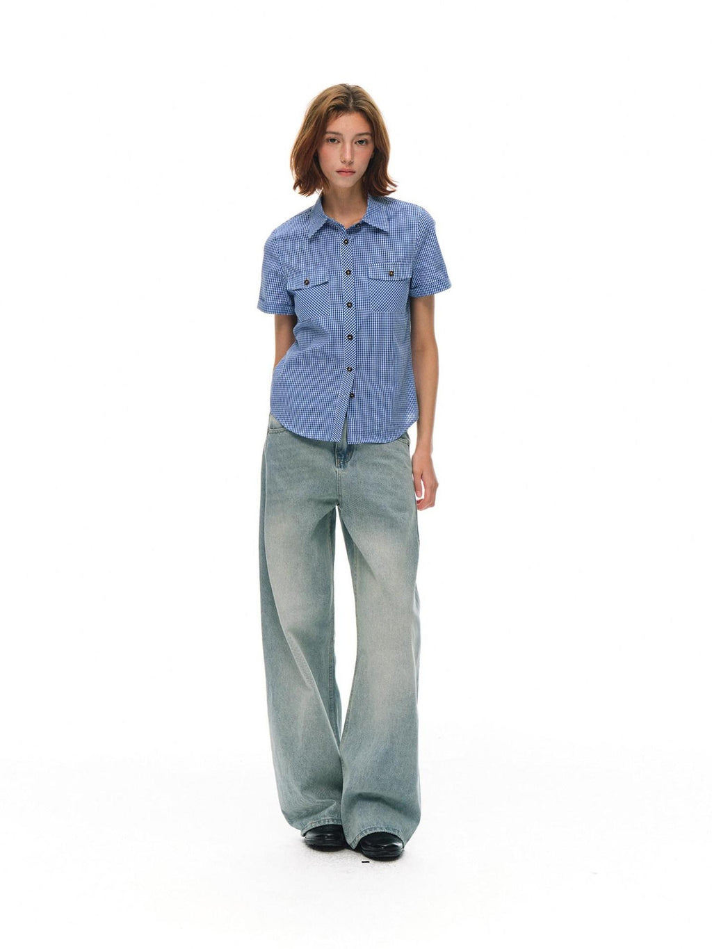 Country Moment Washed Distressed Embroidered Mid Rise Loose Retro Light Blue Wide Leg Jeans