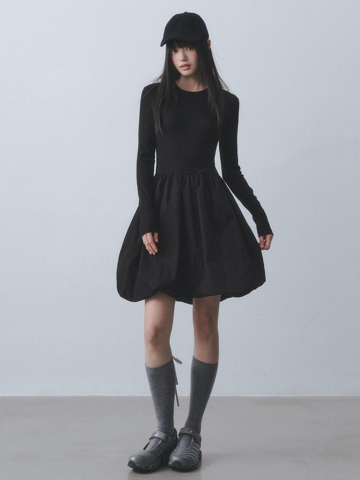 DDGIRL studio Soft Breathable Cotton Blend Waist Cinched Faux Two Piece A Line Midi Dresses