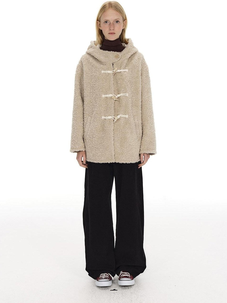 Country Moment Warm Hooded Loose Fit Cleanfit Youth Casual Polyester Beige Wool Coats