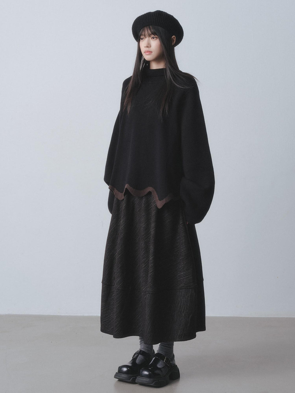 DDGIRL studio Thermal Fleece High Waist A Line Puff Commuter Women Elastic Waist Maxi Skirts