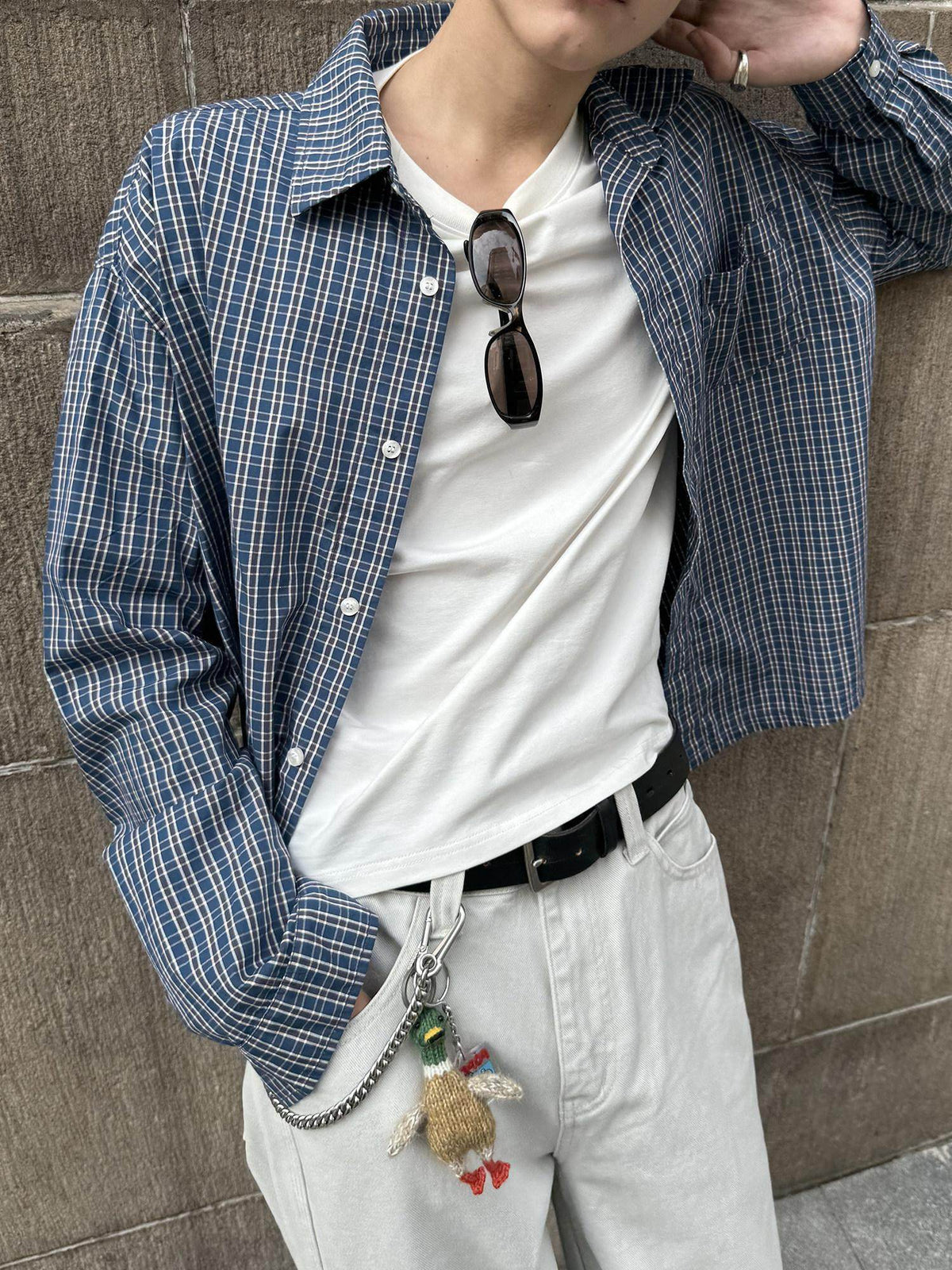 Country Moment 100% Cotton American Loose Square Neck Blue Plaid Teen Casual Long Sleeve Shirts