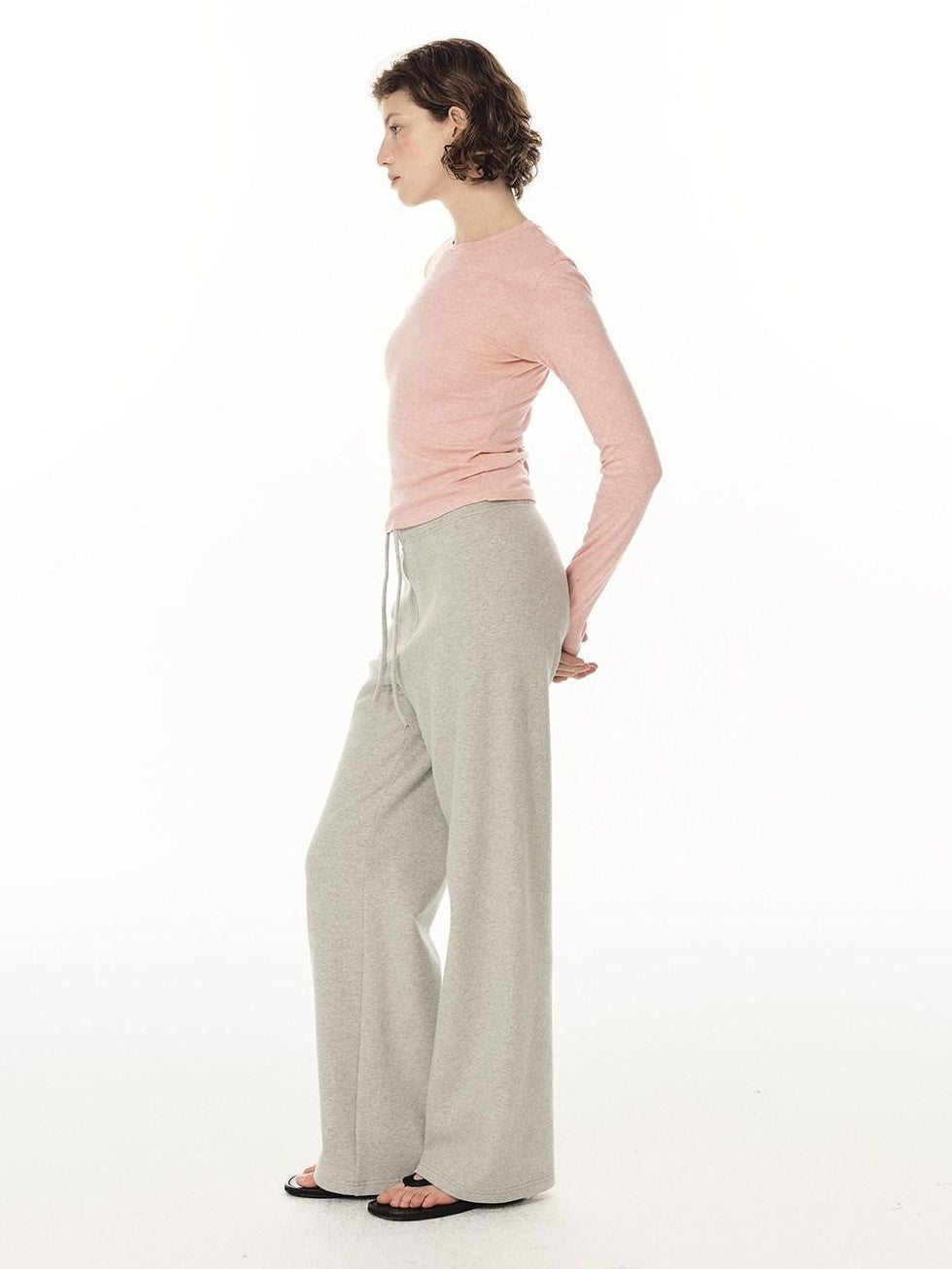 Country Moment Durable Cotton Mid Rise Straight Elastic Youth Casual Black Gray Wide Leg Pants