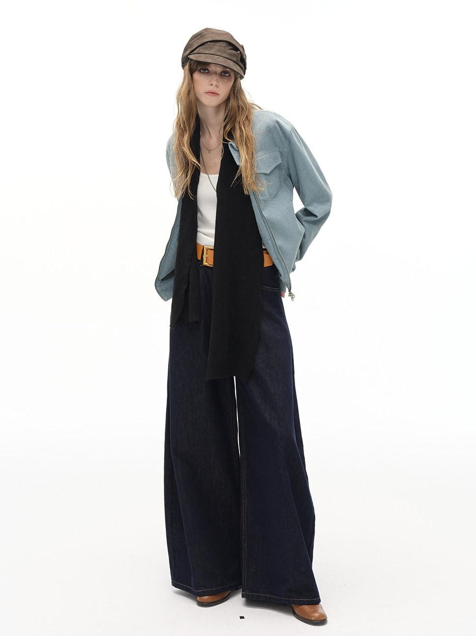 Country Moment Cotton Lined Warm Short Zip Lapel Unisex Commuter Blue Brown Cropped Jackets