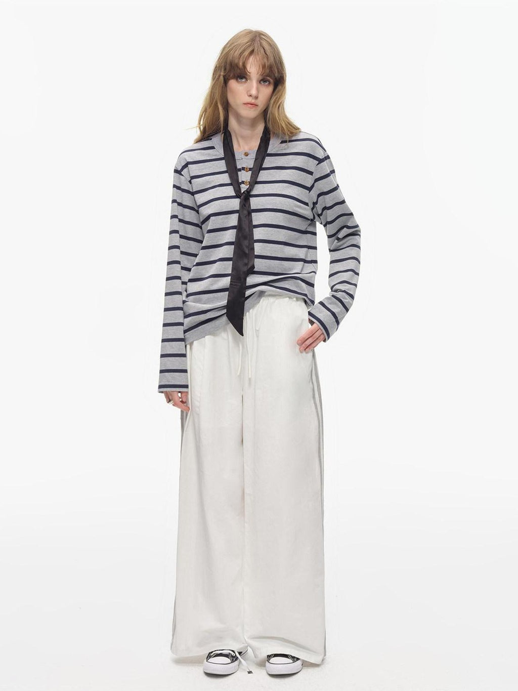 Country Moment Elastic Waist Striped Cotton Blend Straight Leg Youth Casual Wide Leg Pants