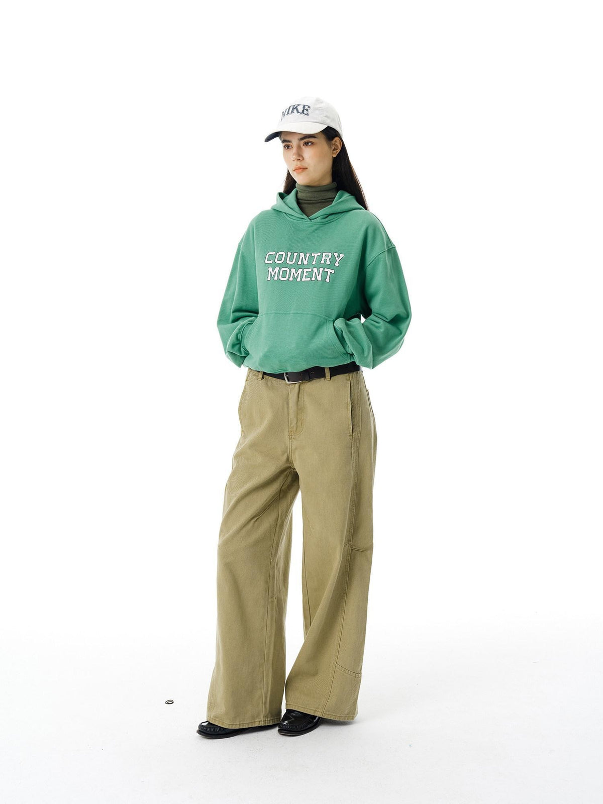 Country Moment Cropped Heavyweight Cotton Printed Loose Fit Unisex Green Streetwear Hoodie