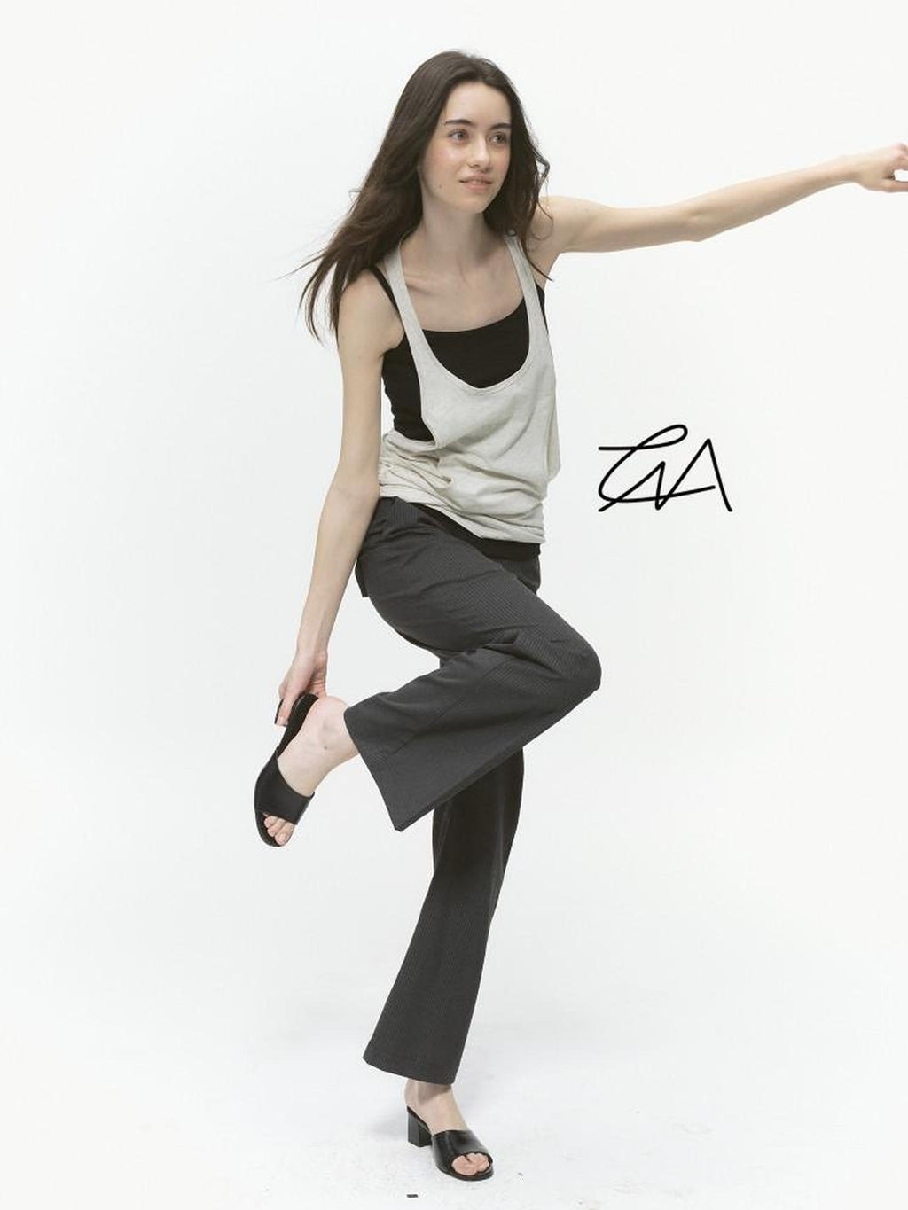 Country Moment Xinjiang Cotton Patchwork Straight Fit Two Piece Cami Set Women Grey Tank Tops
