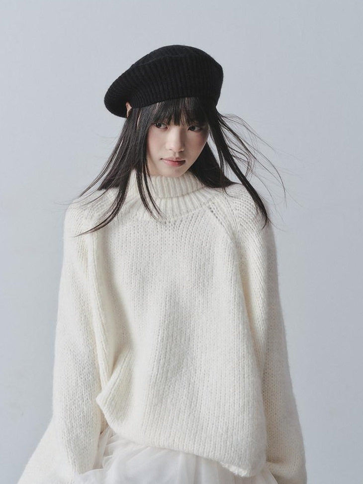 DDGIRL studio Soft Thick Asymmetric Oversized High Neck Commuter Women Iceland Dream Sweaters
