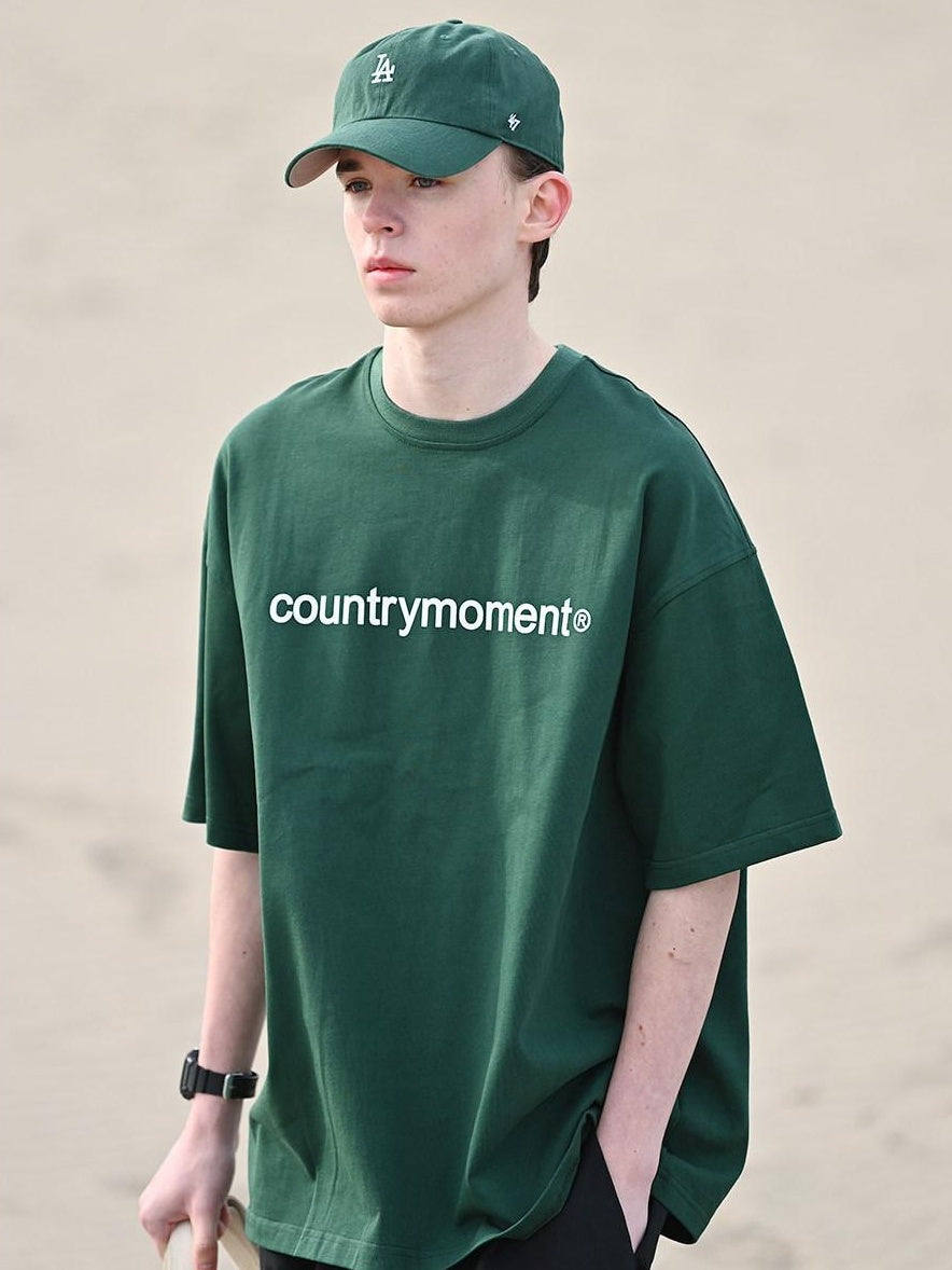 Country Moment Breathable 100% Cotton Relaxed Fit Logo Print Unisex Round Neck Short Sleeve T-Shirts