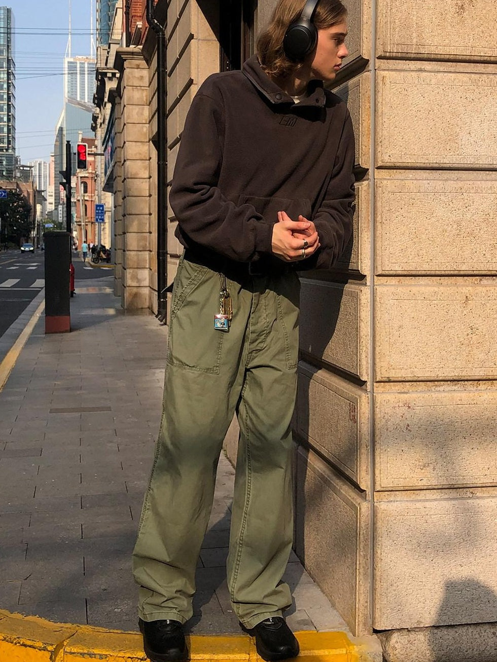 Country Moment Wrinkle Free Mid Rise Straight Workwear Everyday Pure Cotton Olive Cargo Pants