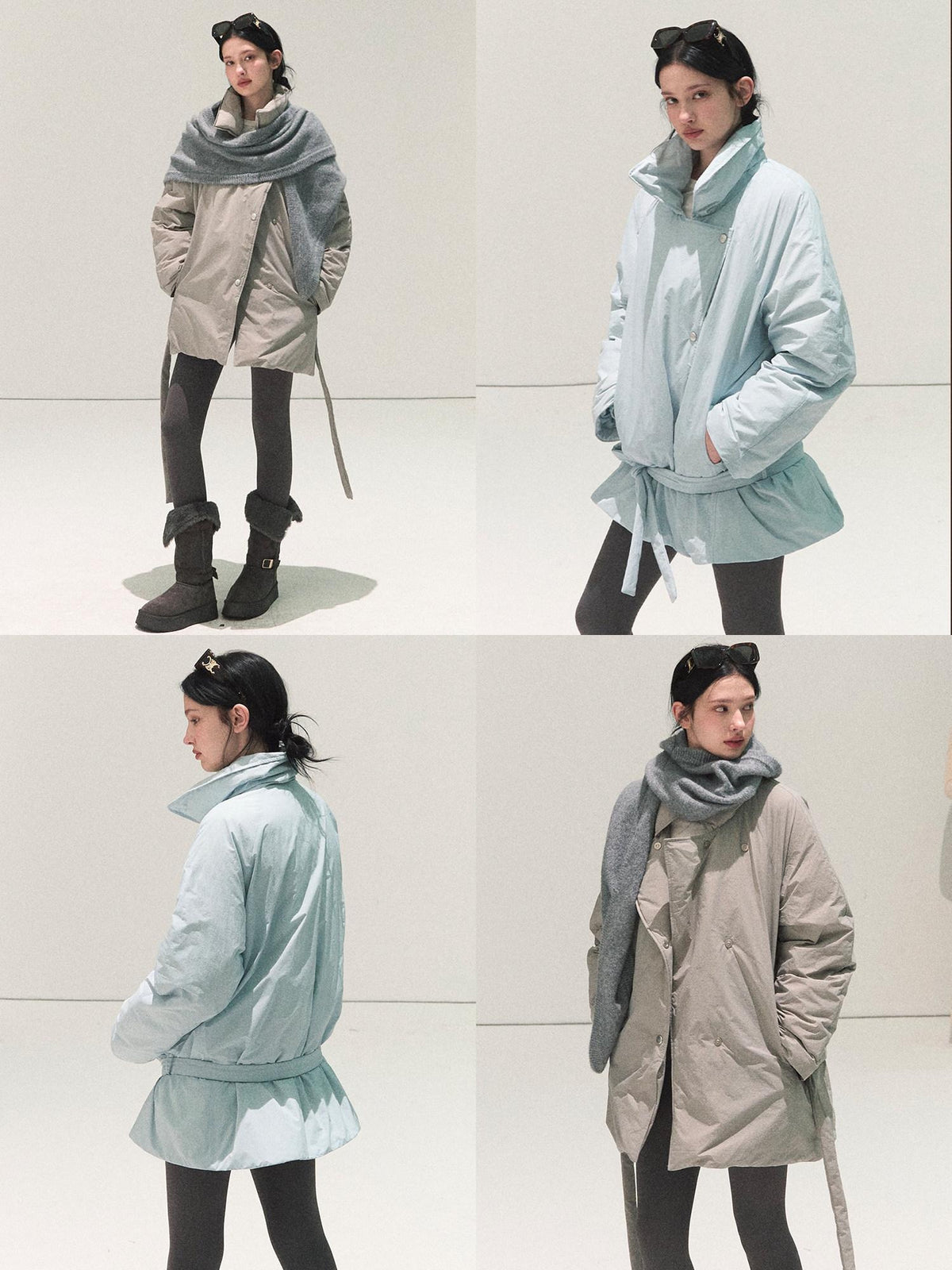 7 OAKMOO 95 White Goose Down Warmth Loose Midlength Stand Collar Wool Scarf Down Jackets