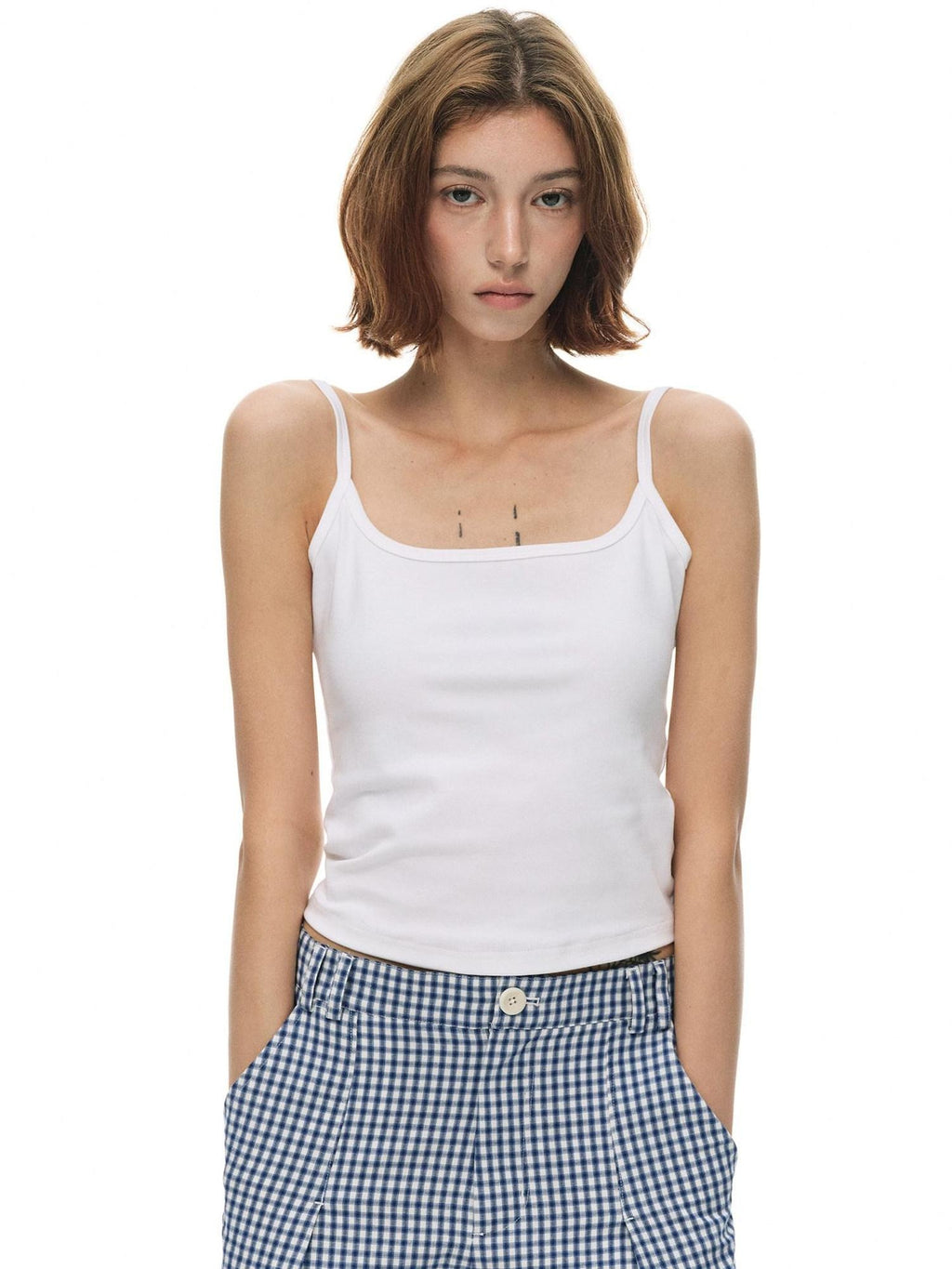 Country Moment Cotton Stretch Ribbed Slim Fit Square Neck Double Strap Backless Camisoles
