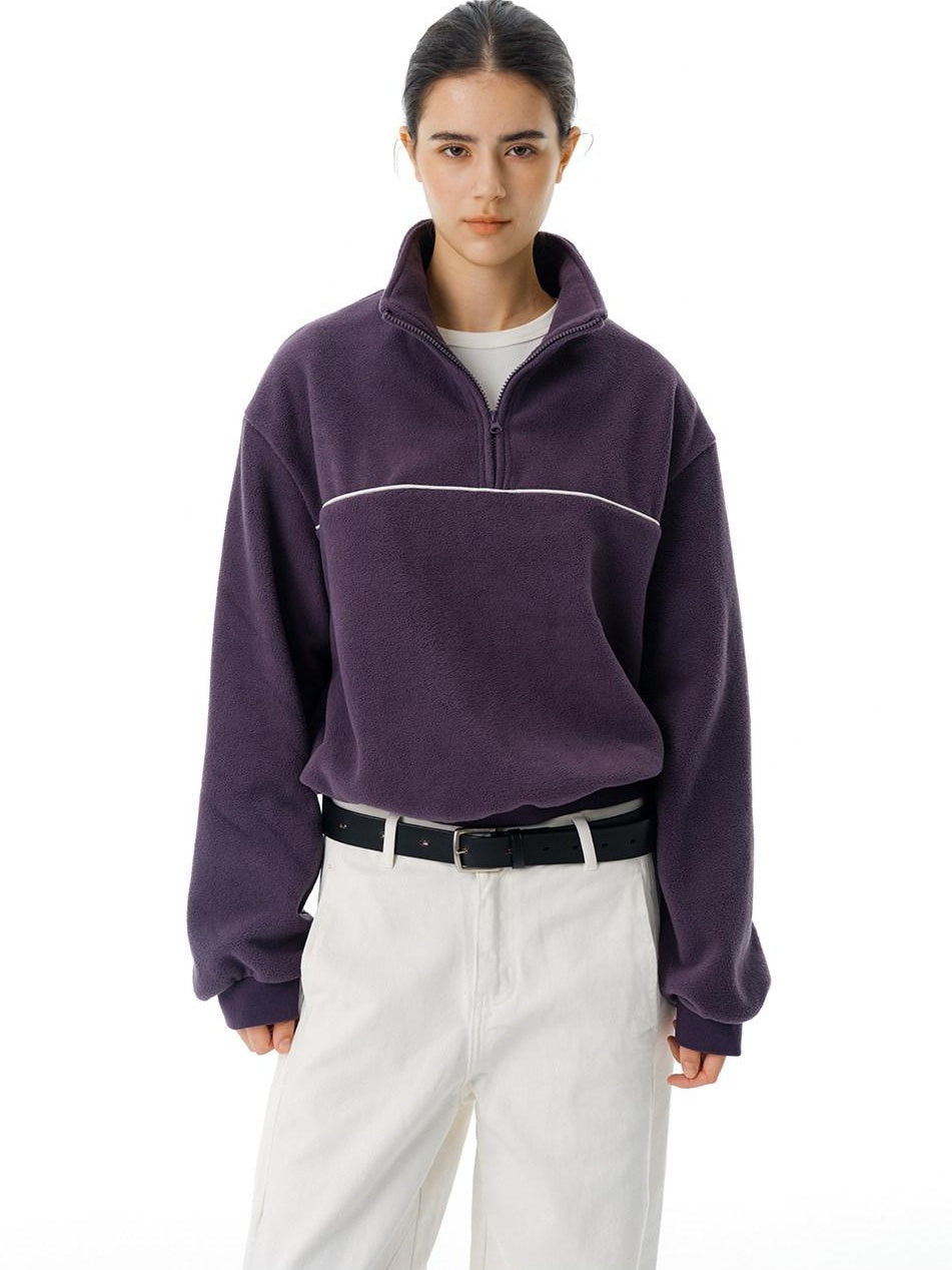 Country Moment Heavyweight Polyester Half Zip High Neck Casual Unisex Purple Sweatshirt