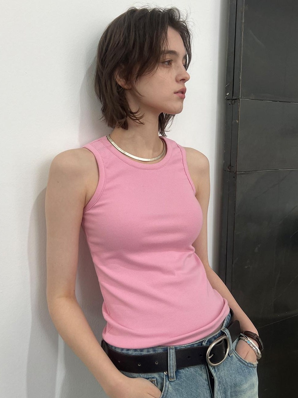 Country Moment Ribbed Stretch Cotton Street Slim Racerback Cropped Women Layering Tank Tops
