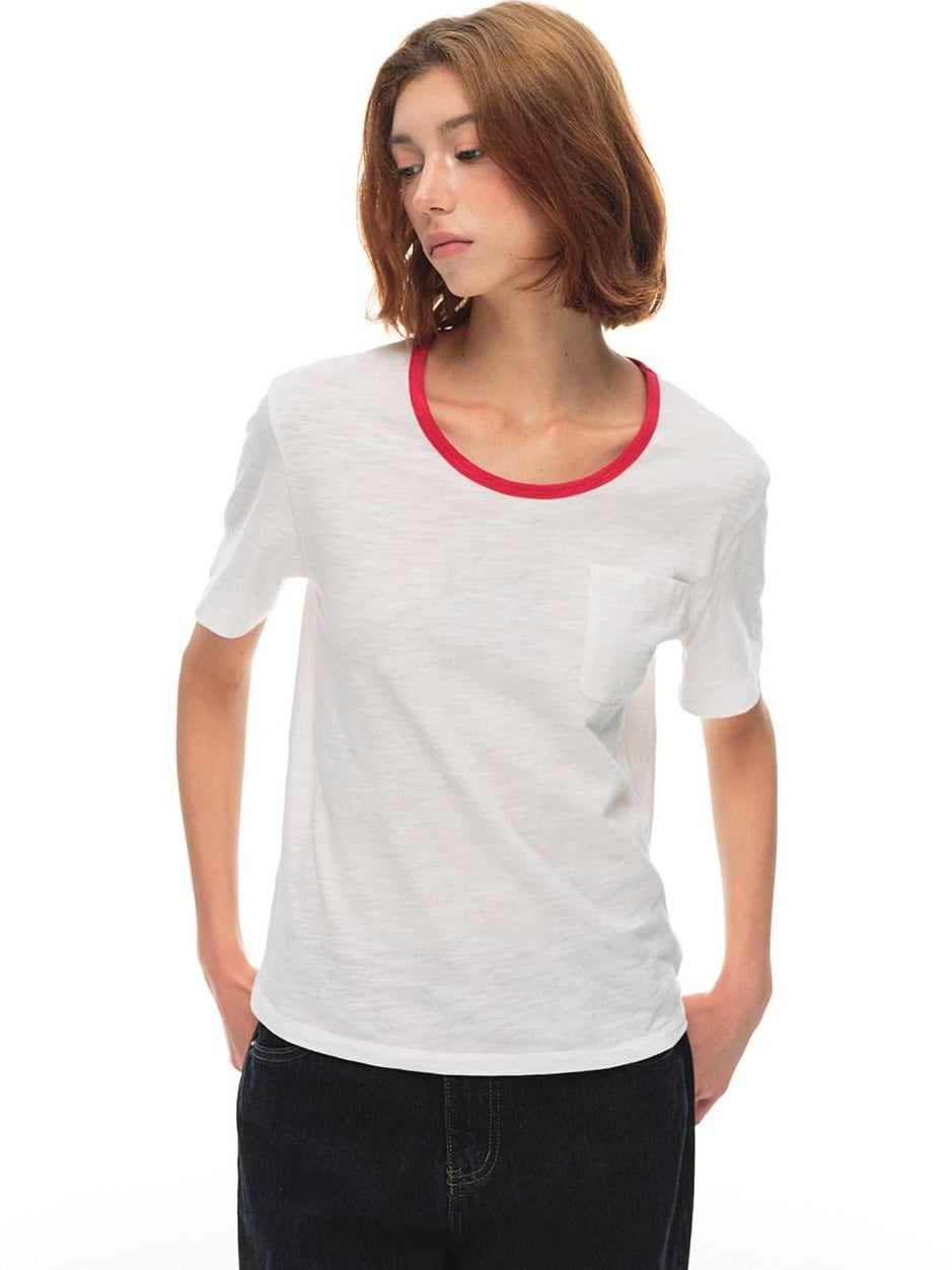 Country Moment Cotton Slub Loose Contrast Ribbed Women Citywalk Pullover Short Sleeve T-Shirts