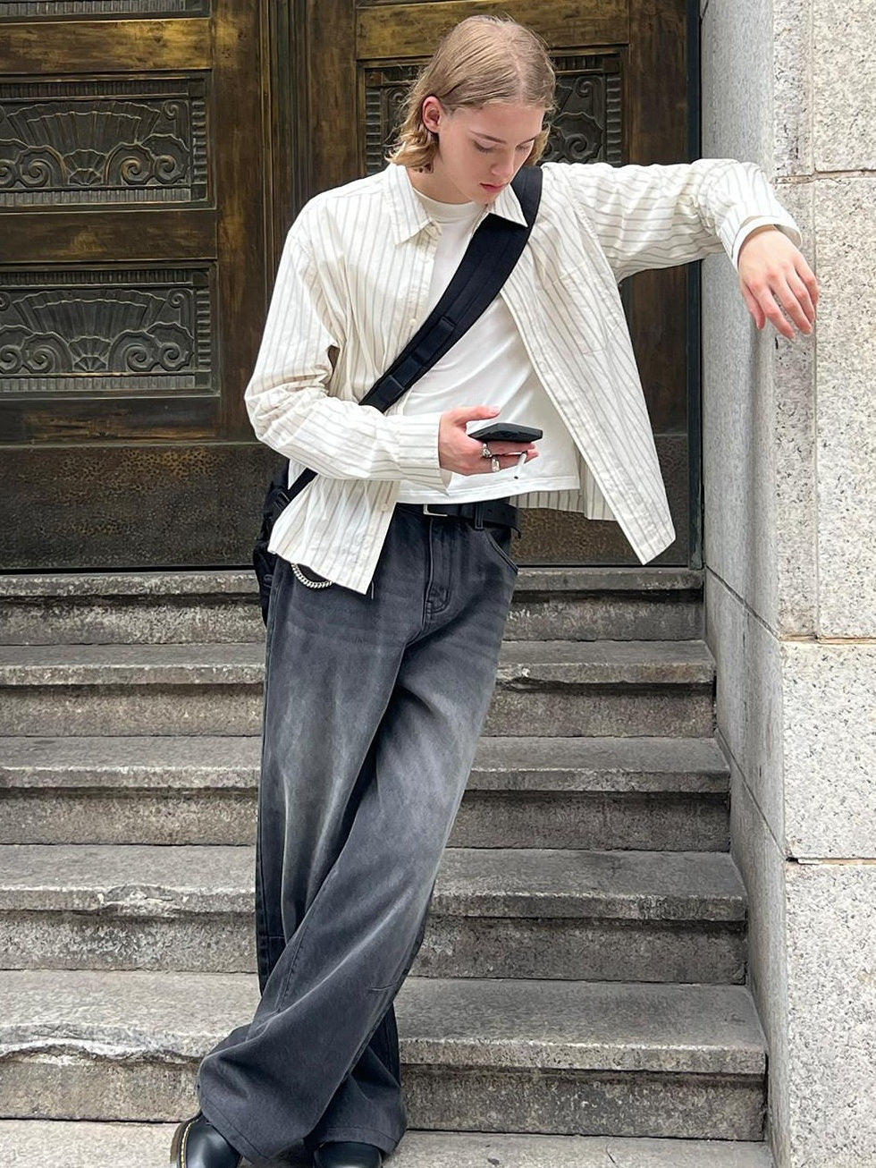 Country Moment Pure Cotton Soft Striped Square Neck Loose Fit Teen Casual Long Sleeve Shirts