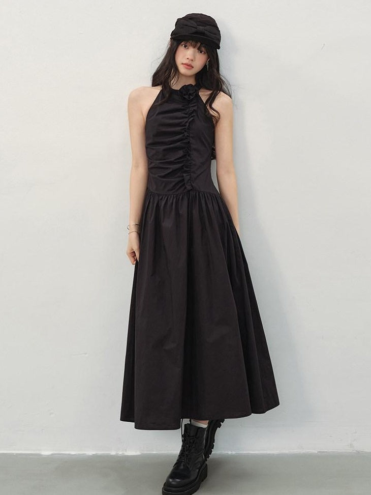 DDGIRL studio Elegant High Waist A Line Pleated Cotton Hidden Back Zipper Party Maxi Skirts
