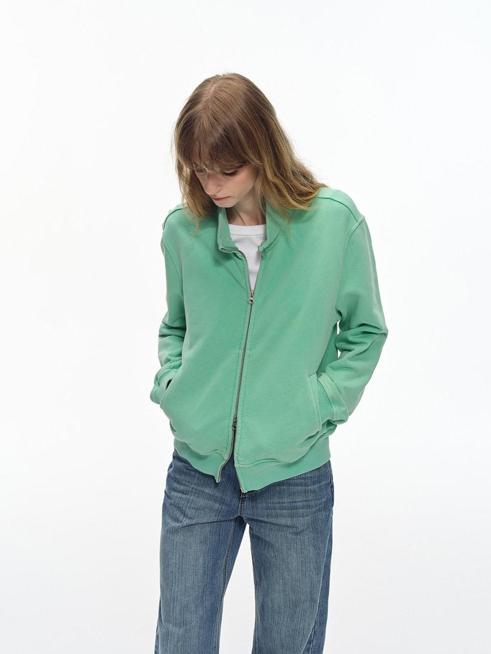 Heavyweight 100% Cotton Oversized Ribbed Hem Stand Collar Zip Unisex Sweatshirt