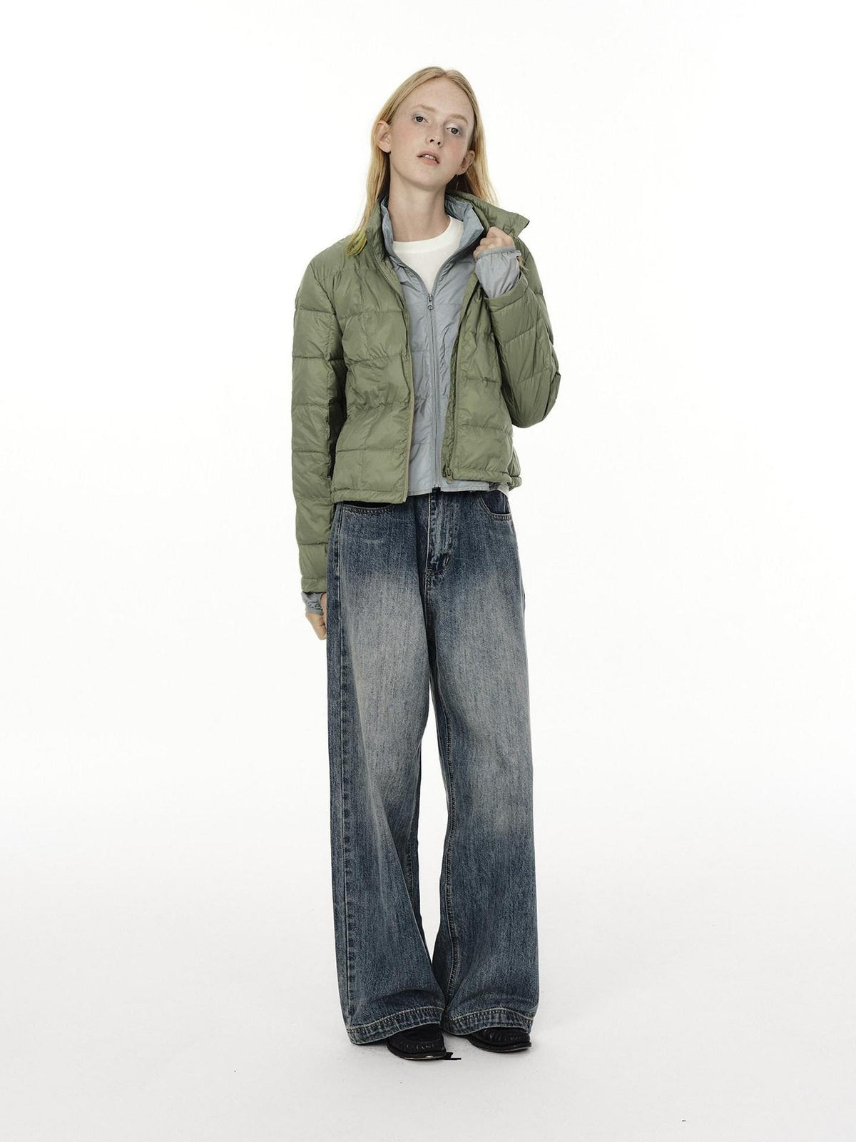 Country Moment Lightweight 650Fp White Duck Down Patchwork Short Stand Collar Women Down Jackets