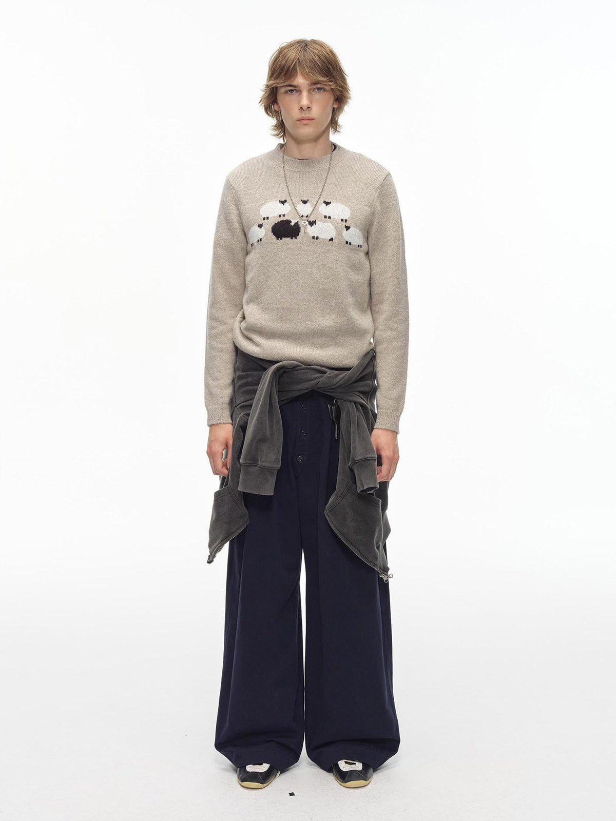 Country Moment Thermal Embroidered Commuter Loose Fit Unisex Crewneck Acrylic Knit Sweaters