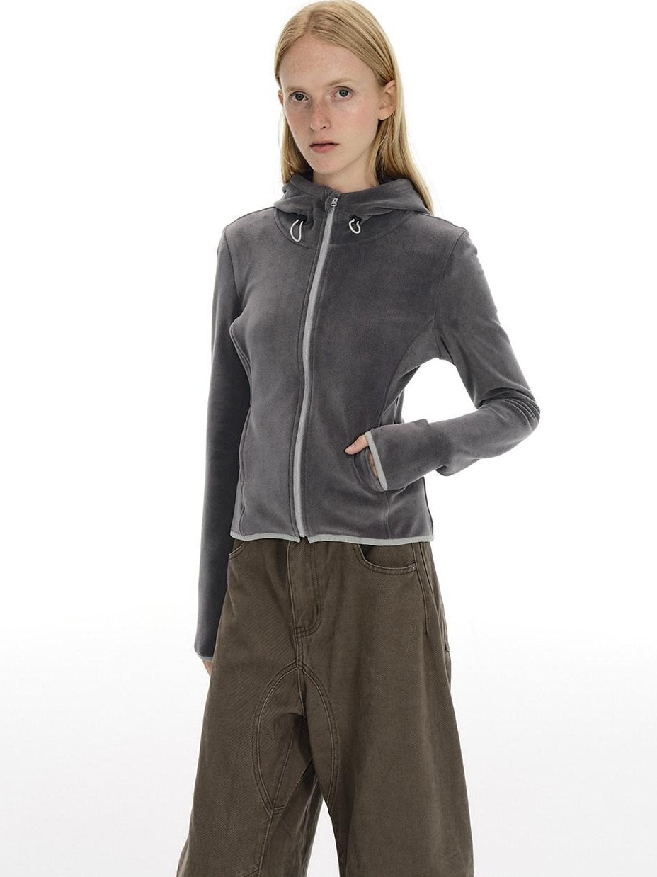 Country Moment High Stretch Thermal Slim Zip Fleece Women Cycling Dark Gray Hoodie
