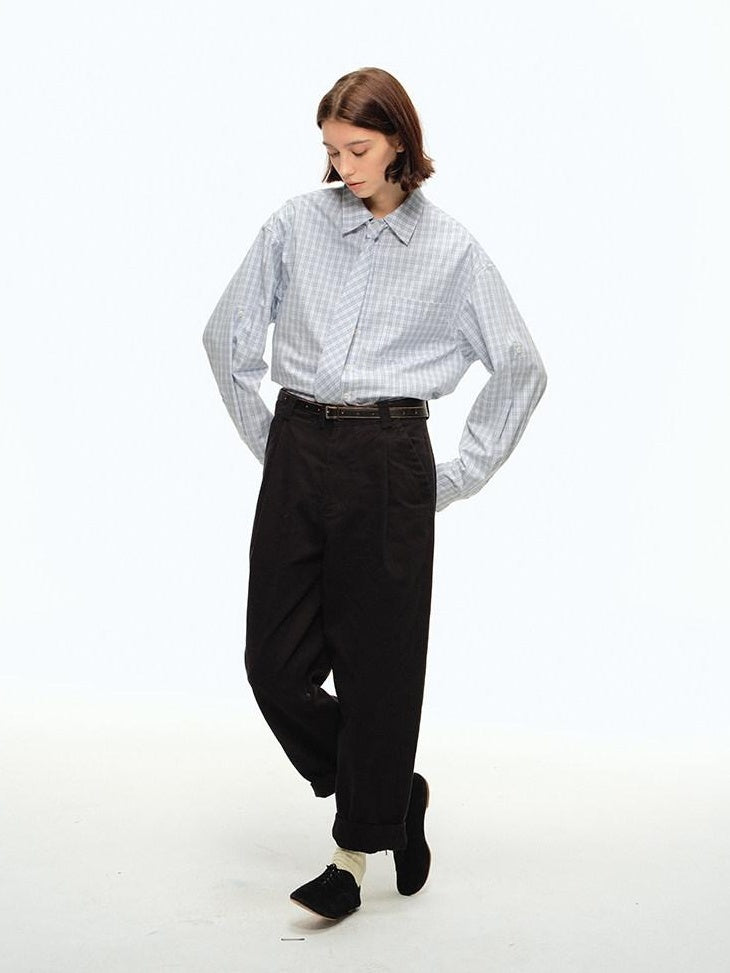 Country Moment Cotton Mid Waist Zip Fly Youth American Casual Daily Khaki Black Straight Pants