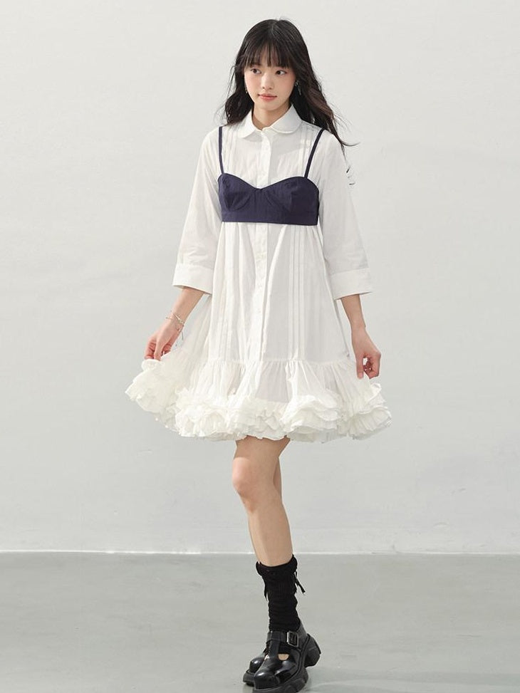 DDGIRL studio Shape Retaining Cotton Ruffle Aline Loose Waist Commuter Women Midi Dresses
