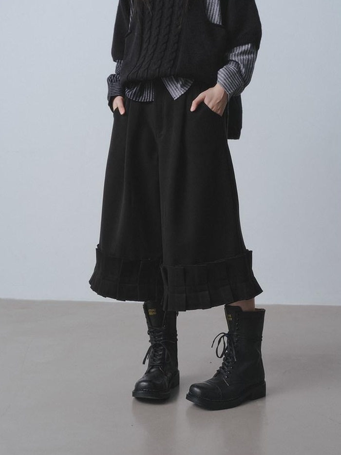 DDGIRL studio High Waist Pleated Solid Black Women Workwear Zipper Durable Wide Leg Pants