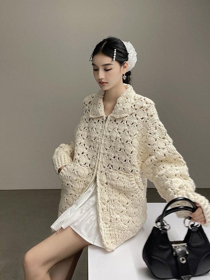 DDGIRL studio Cozy Wool Blend Longline Cardigan Office Commuter One Size Ivory Knit Sweaters