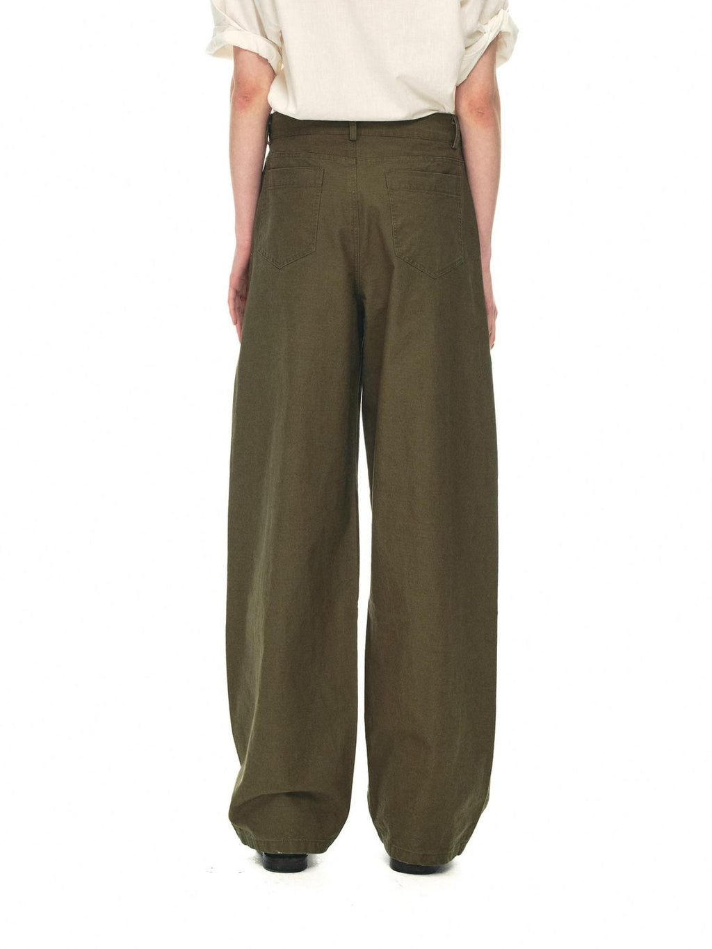 Country Moment Relaxed Cotton Button Fly Natural Waist Casual Army Green Wide Leg Pants