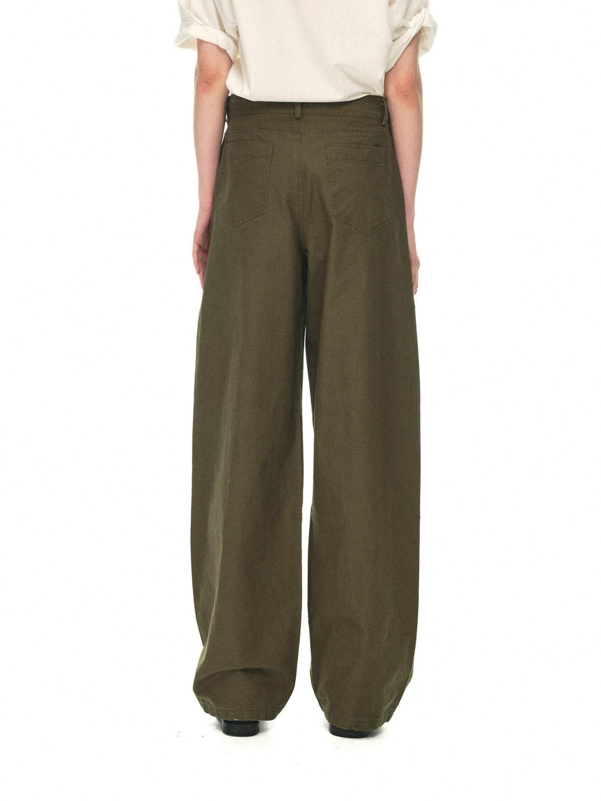 Country Moment Relaxed Cotton Button Fly Natural Waist Casual Army Green Wide Leg Pants