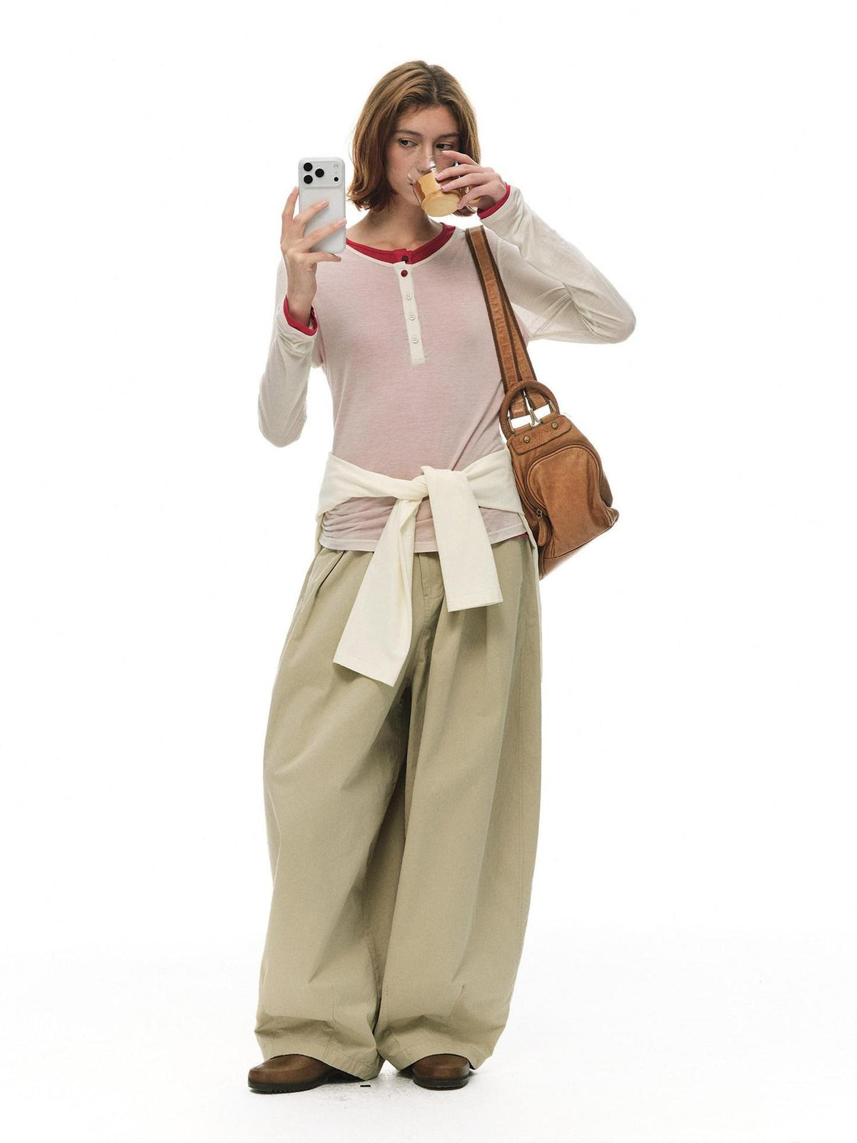 Country Moment Cooling Breathable Lyocell Slim Fit Contrast Henley Women Long Sleeve T-Shirts