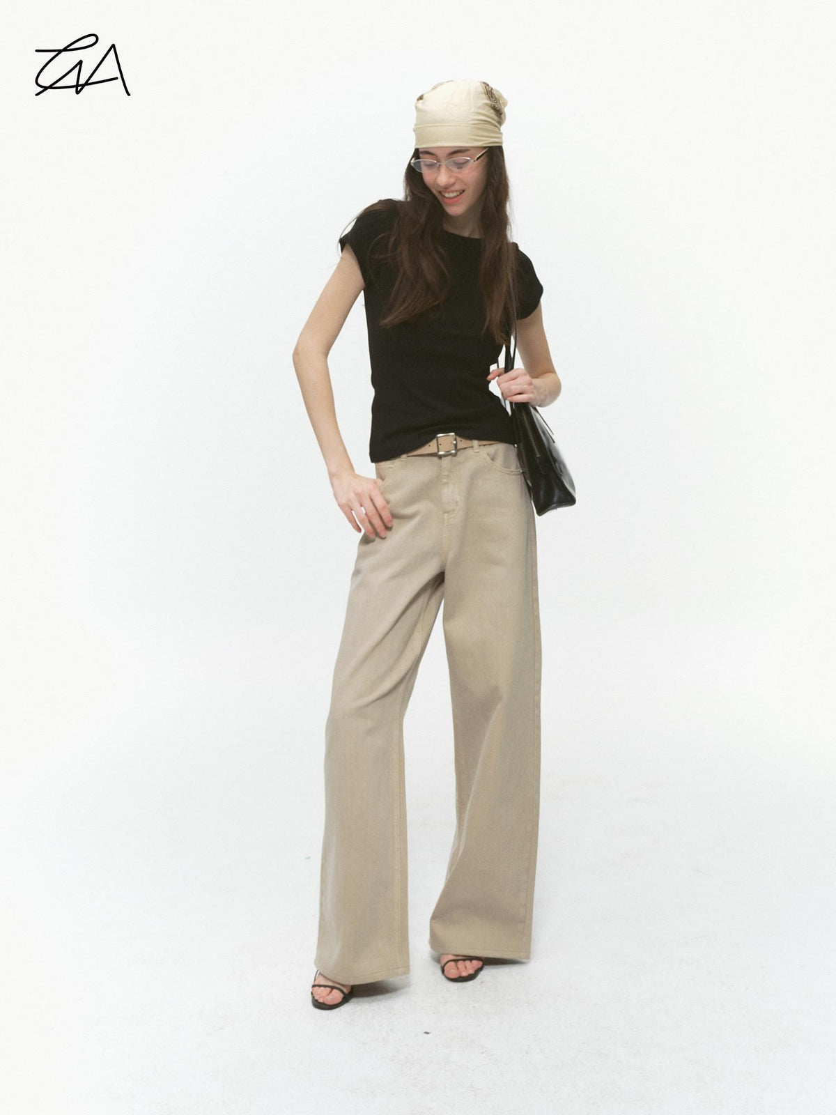 Country Moment Durable Washed Khaki Loose Natural Waist Casual Denim Wide Leg Jeans