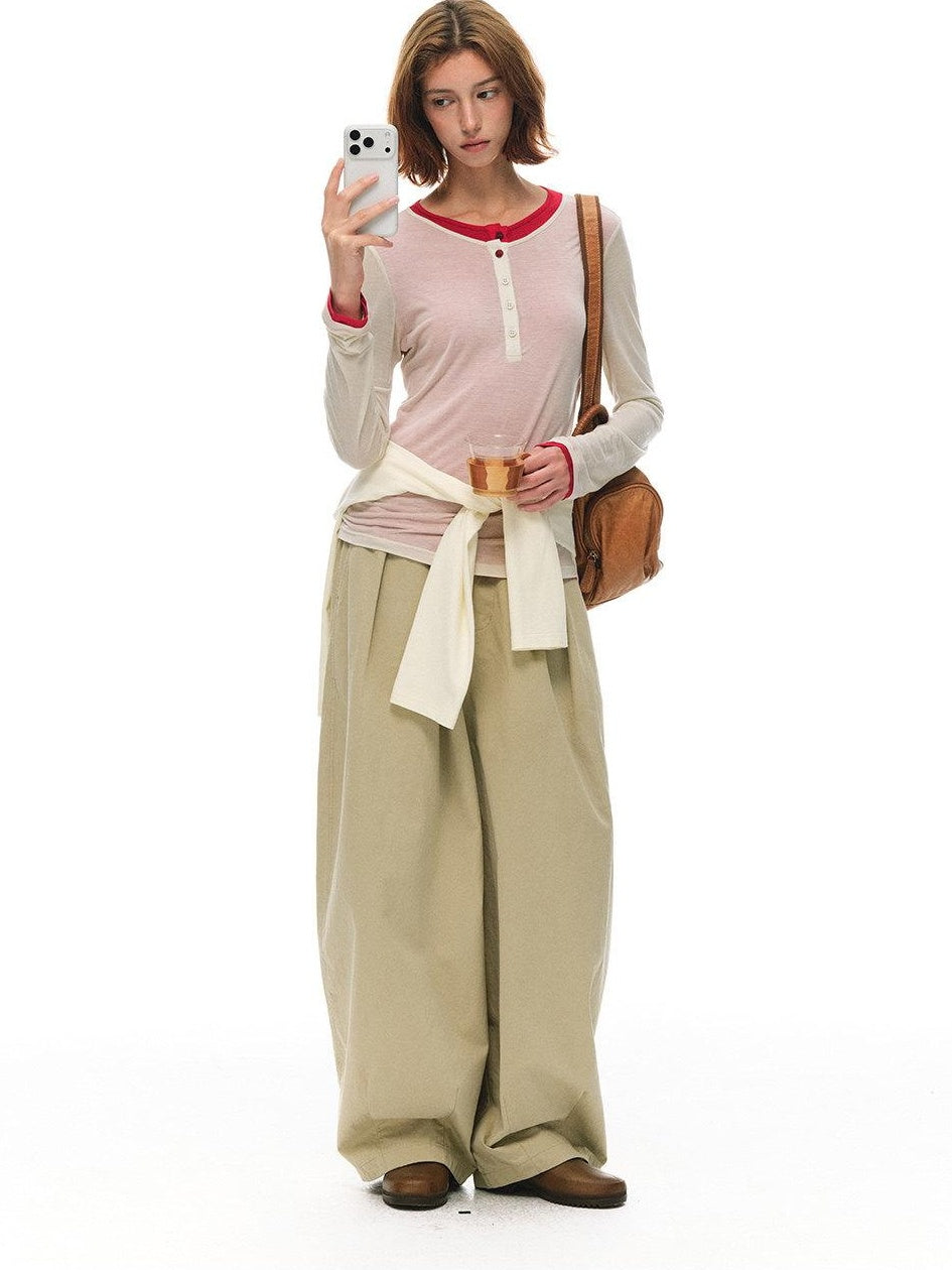 Country Moment Cooling Breathable Lyocell Slim Fit Contrast Henley Women Long Sleeve T-Shirts