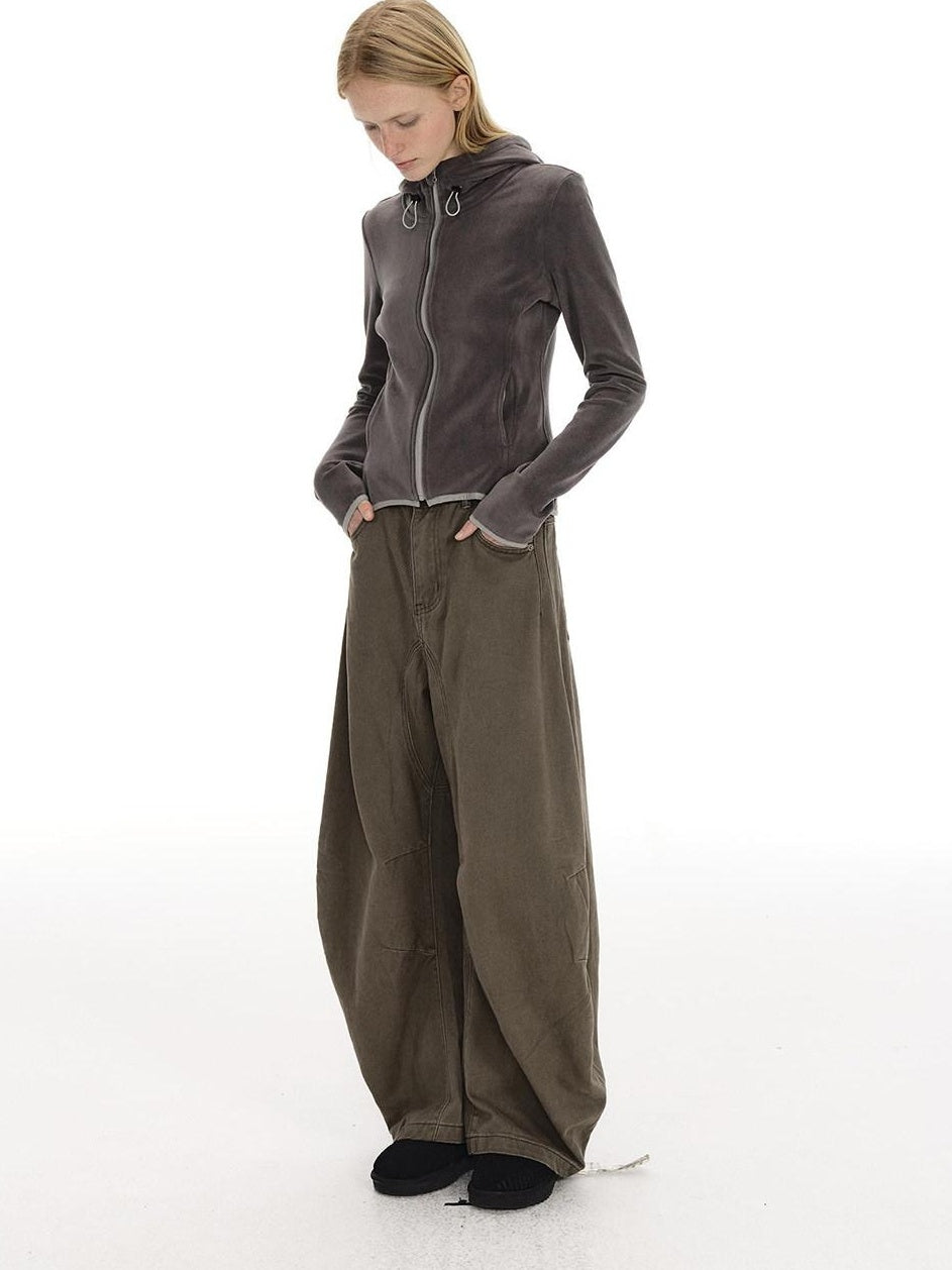 Country Moment Breathable Cotton Sculpted Mid Rise Casual Loose Black Brown Wide Leg Pants