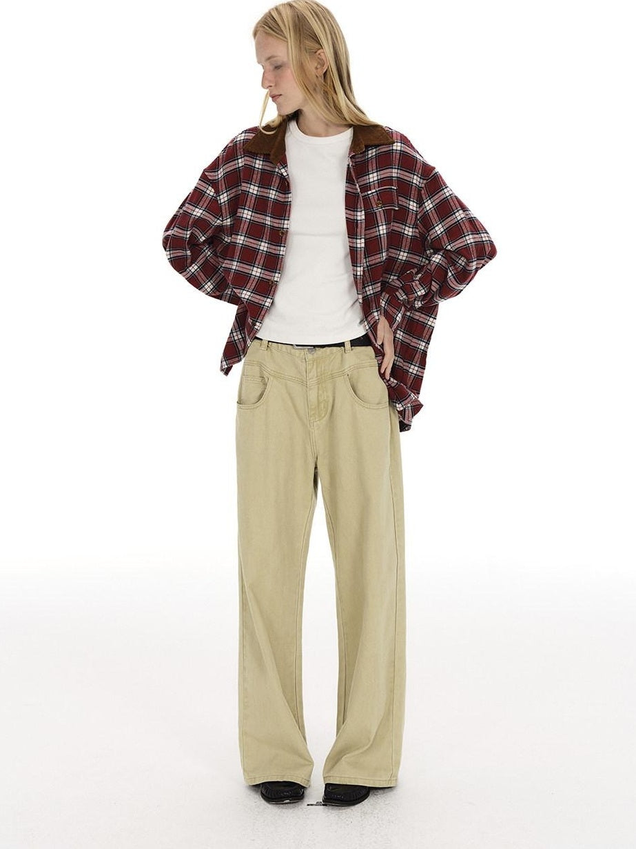 Country Moment Vintage Washed Mid Rise Zipper Flare Loose Casual Unisex Cotton Wide Leg Jeans