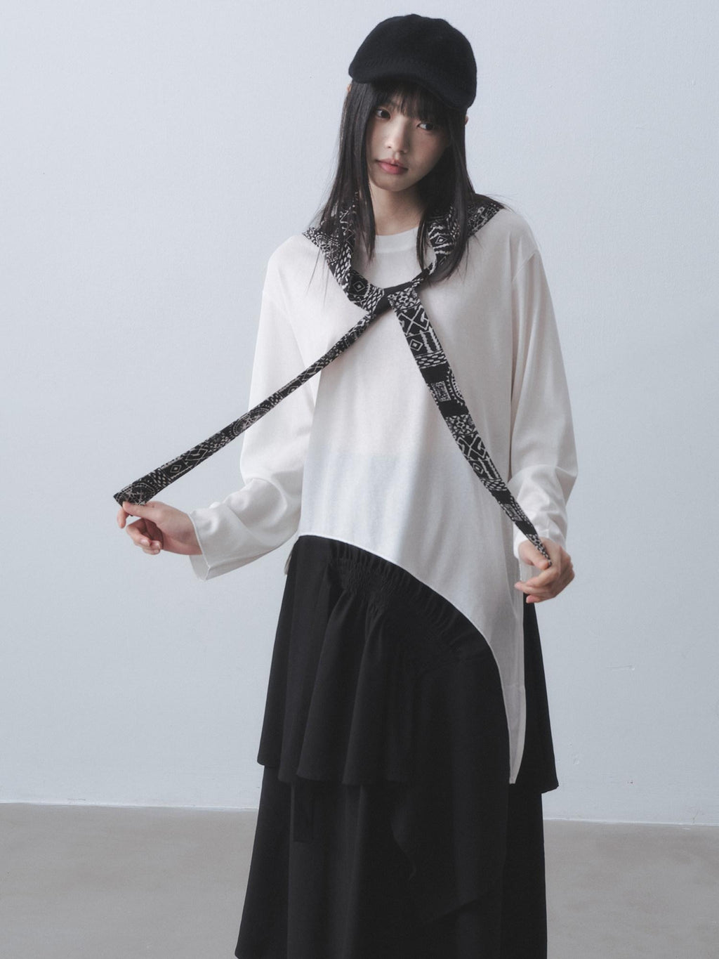 DDGIRL studio Breathable Lyocell Asymmetric Two Piece Women Crew Neck Long Sleeve T-Shirts