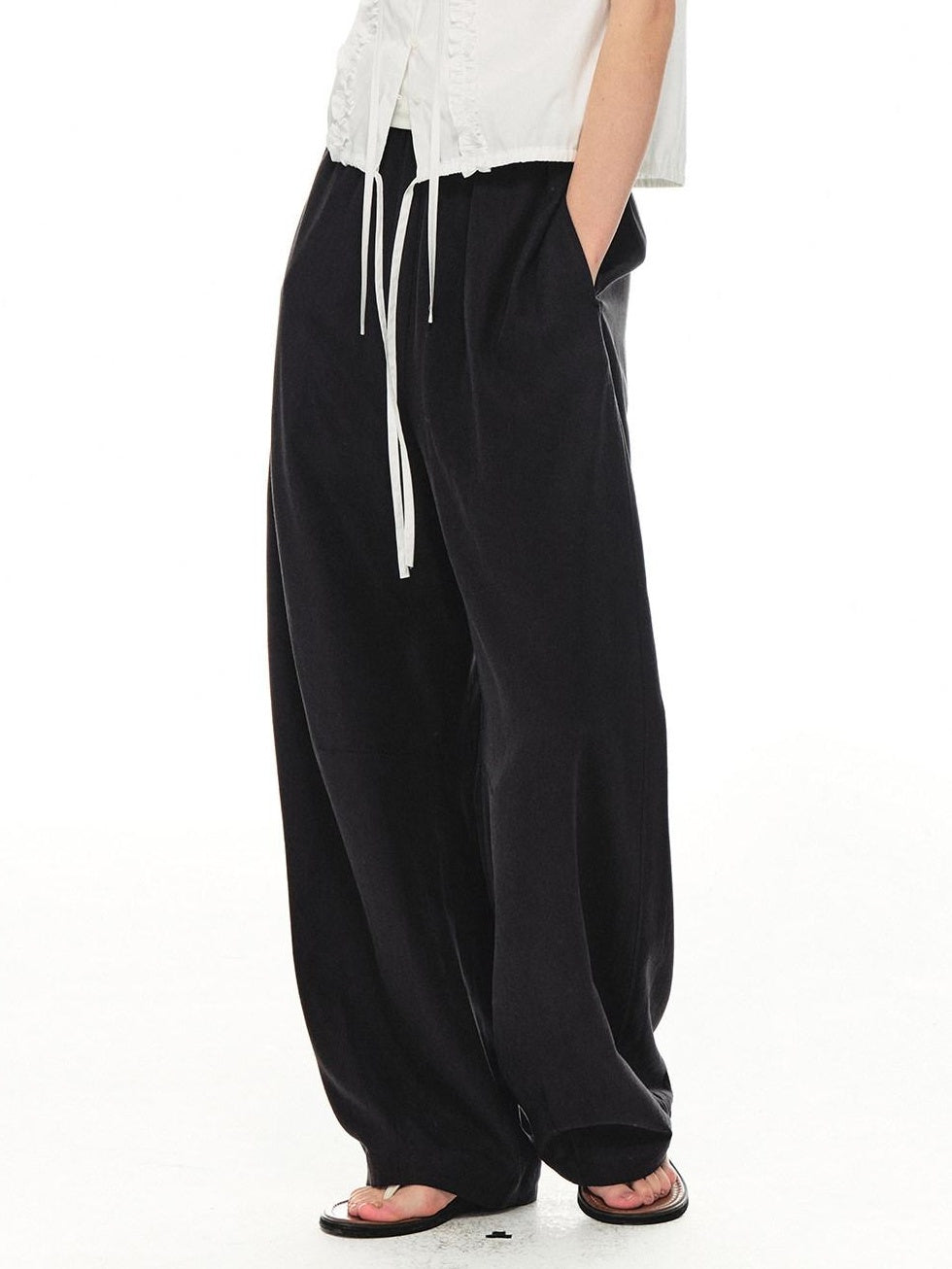 Country Moment Breathable Lyocell Linen Relaxed Balloon Drawstring Unisex Casual Wide Leg Pants