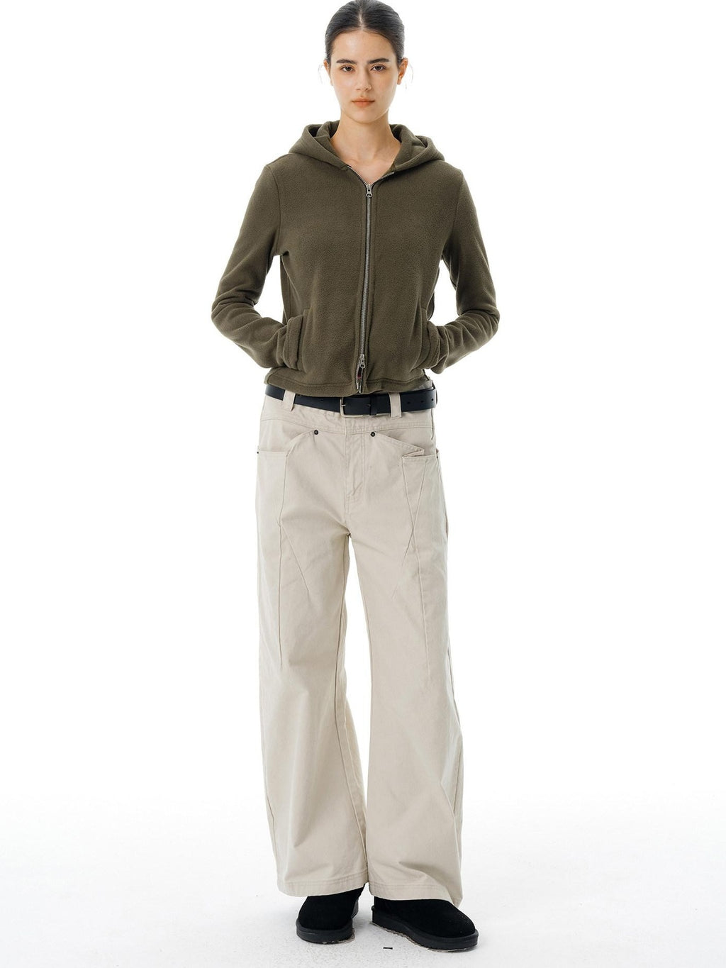 Country Moment Warm Polar Fleece Slim Fit Zip Up American Women Sport Sage Green Hoodie