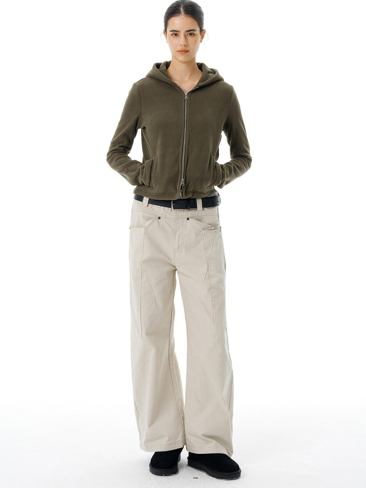 Country Moment Warm Polar Fleece Slim Fit Zip Up American Women Sport Sage Green Hoodie