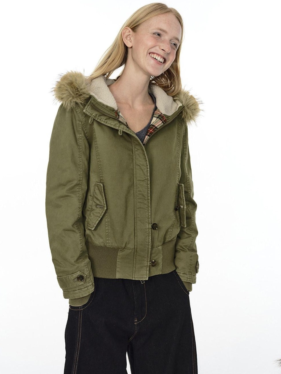 Country Moment Warm Cotton Quilted Hooded Vintage Green Casual Youth Ribbed Hem Puffer Jackets