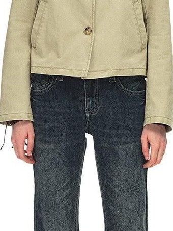Country Moment Warm Vintage British Short Button Khaki Cotton Unisex Commuter Cropped Jackets