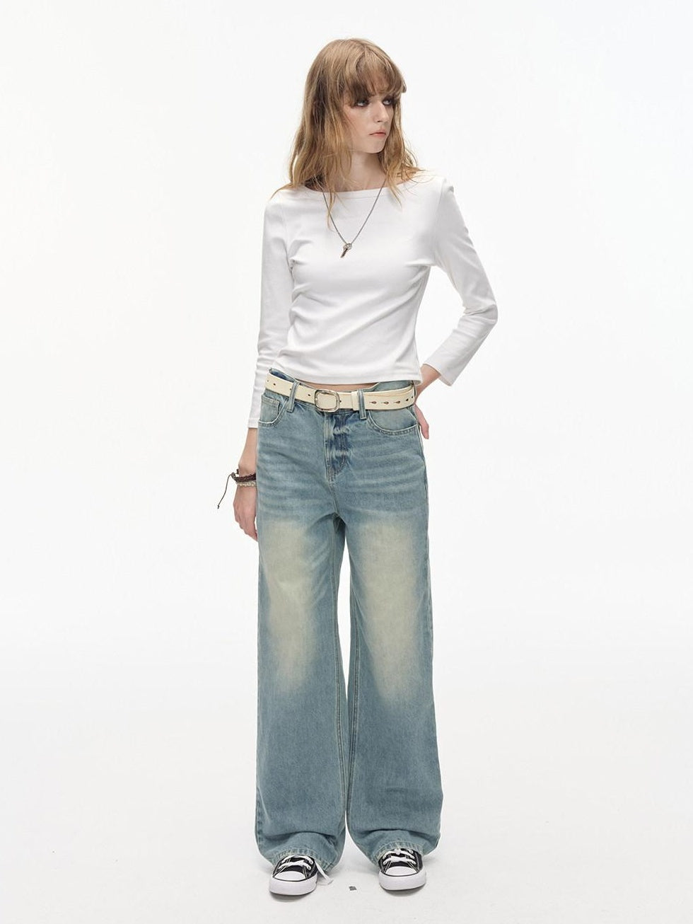 Country Moment Washed Gradient Mid Rise Relaxed Casual Gray Blue Stretch Straight Leg Jeans