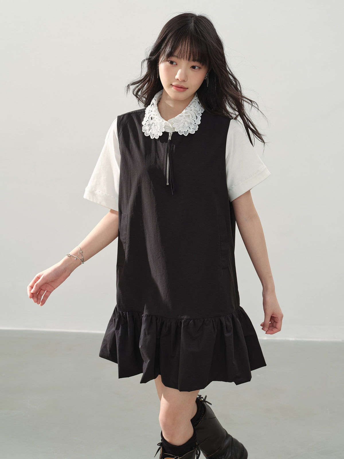 DDGIRL_studio_Soft_Washed_Cotton_Nylon_A_Line_Doll_Collar_Pockets_Black_Mini_Dresses_MISSTT