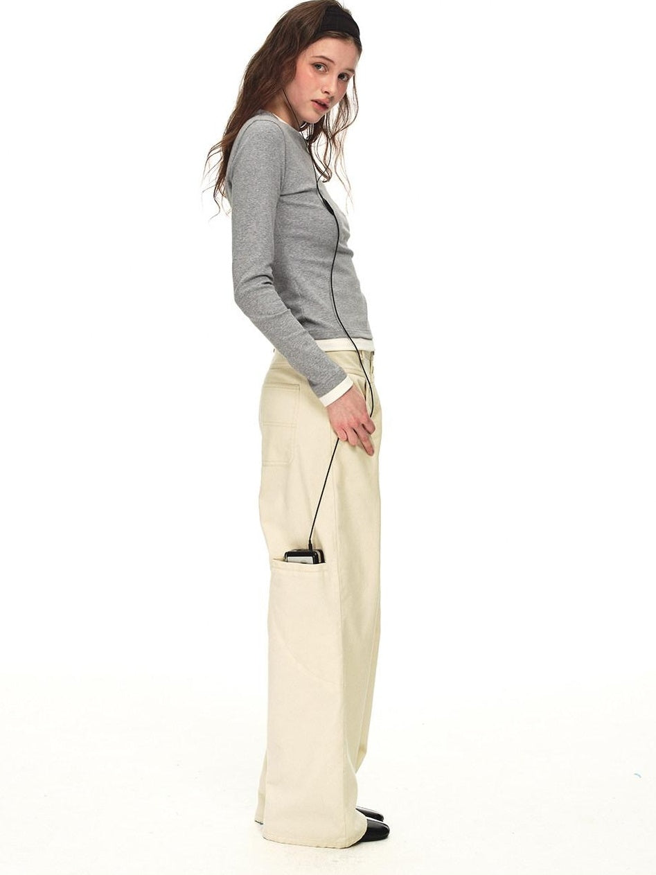 Country Moment Stretch Cotton Layered Slim Fit Casual Women Crewneck Gray Long Sleeve T-Shirts