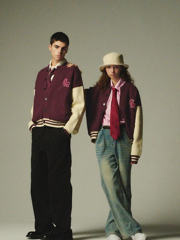 Country Moment No Itch Youth Loose Fit Unisex Casual Burgundy Baseball Collar Bomber Jackets