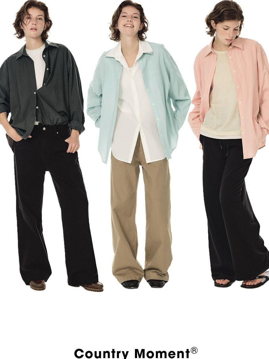 Country Moment Soft Lyocell Nylon Loose Fit Button Down Unisex Long Sleeve Shirts