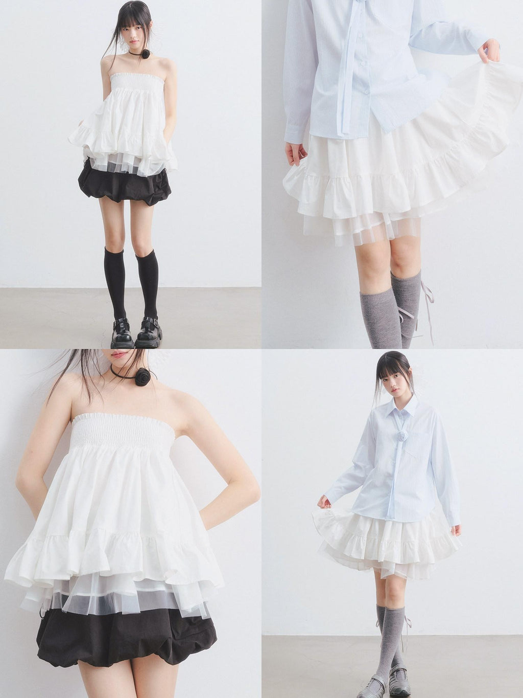 DDGIRL studio Lined Shape Retaining High Waist Pleated Lace Puff Loose Fit Women Mini Skirts