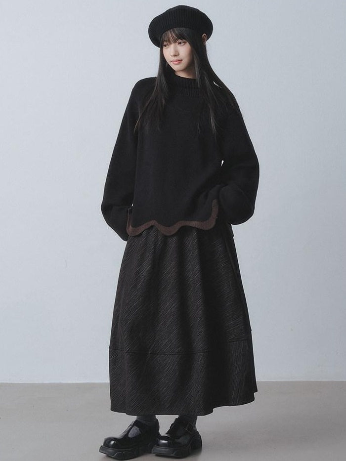 DDGIRL studio Thermal Fleece High Waist A Line Puff Commuter Women Elastic Waist Maxi Skirts