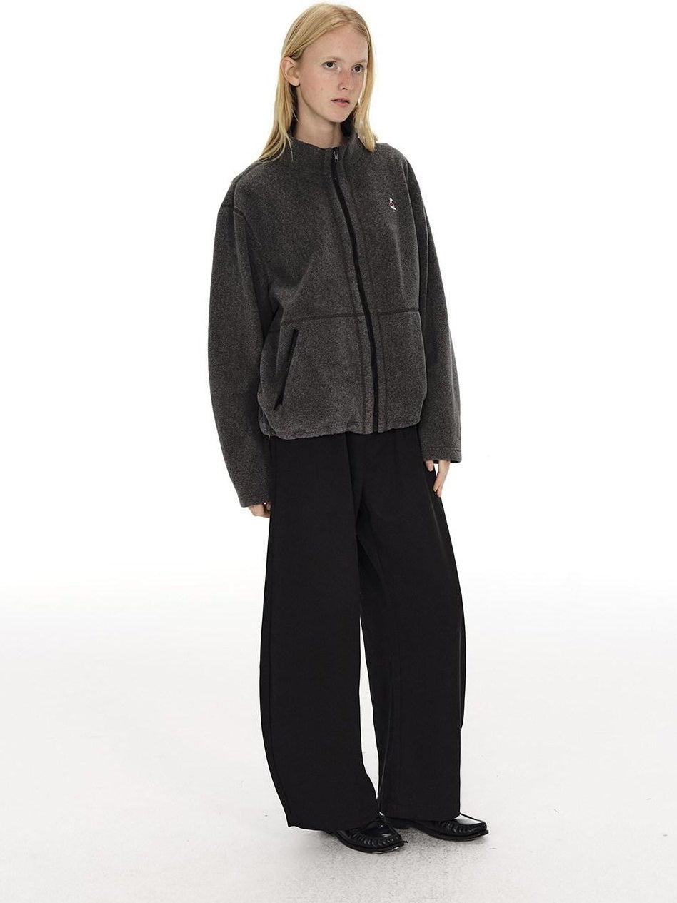 Country Moment Breathable Pleated Mid Rise Black Polyester Zipper Fly Wide Leg Pants